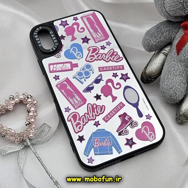 قاب گوشی iPhone X - iPhone XS آیفون پشت گلس آینه ای اورجینال CASETIFY طرح باربی Barbie محافظ لنزدار مشکی کد 559