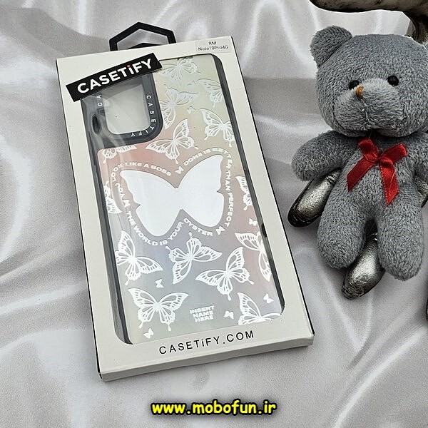 قاب گوشی Redmi Note 10 Pro - Redmi Note 10 Pro Max شیائومی پشت گلس آینه ای اورجینال CASETIFY طرح پروانه کیوت محافظ لنزدار مشکی کد 721