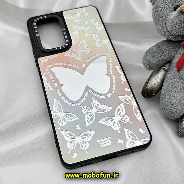 قاب گوشی Redmi Note 10 Pro - Redmi Note 10 Pro Max شیائومی پشت گلس آینه ای اورجینال CASETIFY طرح پروانه کیوت محافظ لنزدار مشکی کد 721
