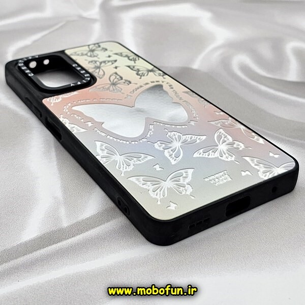 قاب گوشی Redmi Note 10 Pro - Redmi Note 10 Pro Max شیائومی پشت گلس آینه ای اورجینال CASETIFY طرح پروانه کیوت محافظ لنزدار مشکی کد 721