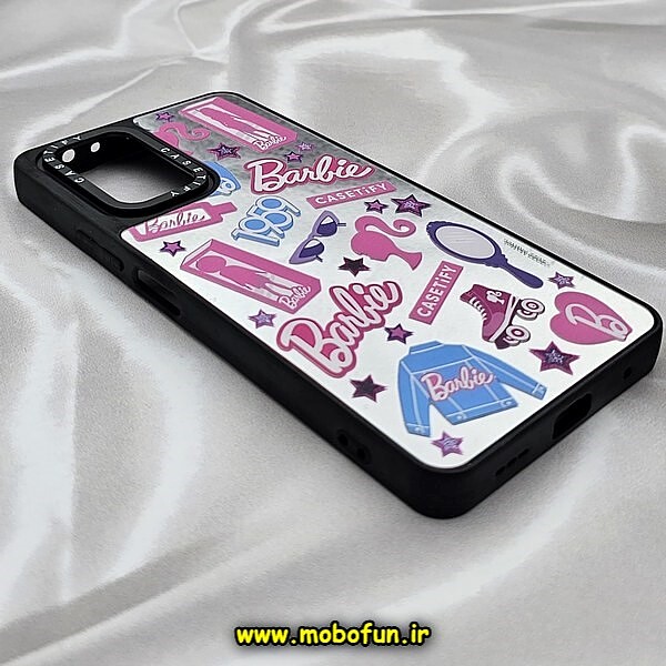 قاب گوشی Redmi Note 10 Pro - Redmi Note 10 Pro Max شیائومی پشت گلس آینه ای اورجینال CASETIFY طرح باربی Barbie محافظ لنزدار مشکی کد 722