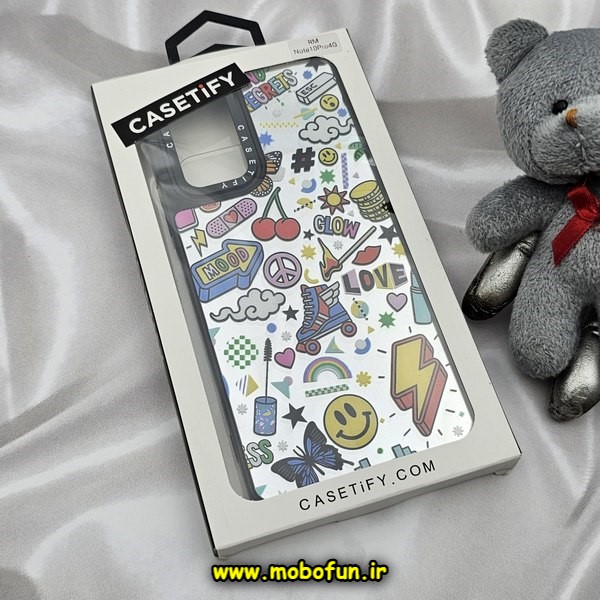 قاب گوشی Redmi Note 10 Pro - Redmi Note 10 Pro Max شیائومی پشت گلس آینه ای اورجینال CASETIFY طرح ایموجی و استیکر محافظ لنزدار مشکی کد E25-177367