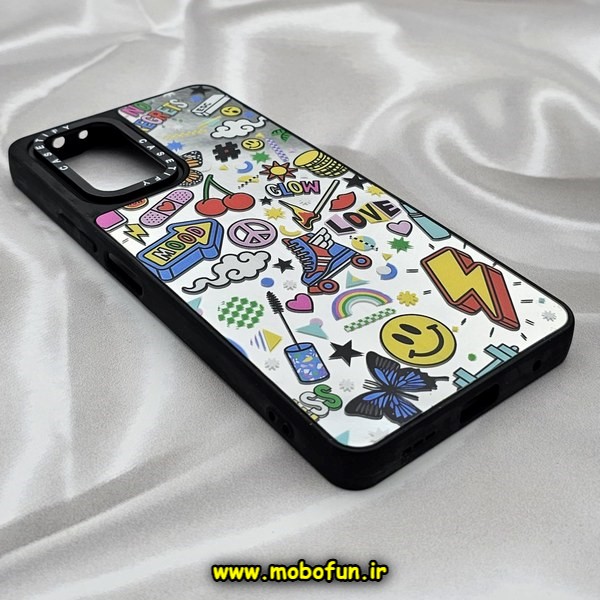 قاب گوشی Redmi Note 10 Pro - Redmi Note 10 Pro Max شیائومی پشت گلس آینه ای اورجینال CASETIFY طرح ایموجی و استیکر محافظ لنزدار مشکی کد E25-177367