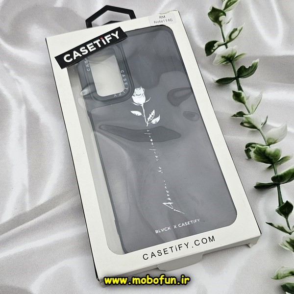 قاب گوشی Redmi Note 11 4G - Redmi Note 11S شیائومی پشت گلس آینه ای اورجینال CASETIFY طرح رز سفید من محافظ لنزدار مشکی کد E25-177372