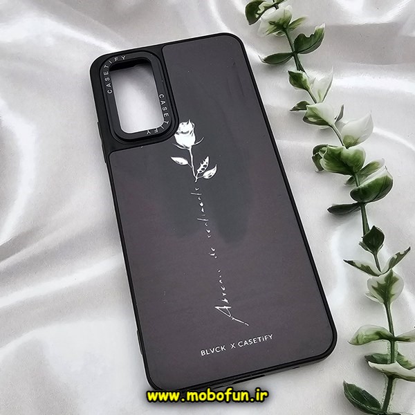 قاب گوشی Redmi Note 11 4G - Redmi Note 11S شیائومی پشت گلس آینه ای اورجینال CASETIFY طرح رز سفید من محافظ لنزدار مشکی کد E25-177372