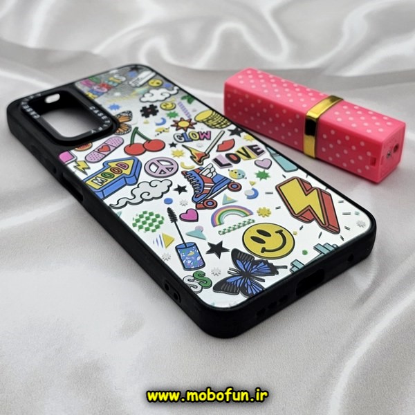 قاب گوشی Redmi Note 11 4G - Redmi Note 11S شیائومی پشت گلس آینه ای اورجینال CASETIFY طرح ایموجی و استیکر محافظ لنزدار مشکی کد E25-177370