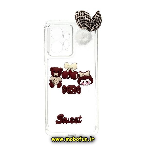 قاب گوشی Redmi Note 12 4G شیائومی طرح شفاف ژله ای سه بعدی برجسته عروسکی SWEET محافظ لنز دار پام پام زرشکی کد 265