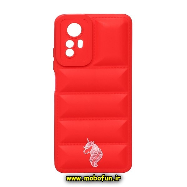 قاب گوشی Redmi Note 12S شیائومی سیلیکون ژله ای پافر PC زیر بسته محافظ لنز دار طرح یونیکورن UNICORN رنگ قرمز کد 57
