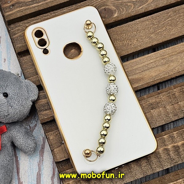 قاب گوشی Galaxy A10S سامسونگ طرح مای کیس گلد لاین لاکچری دستبندی نگین دار مرواریدی سفید کد 668