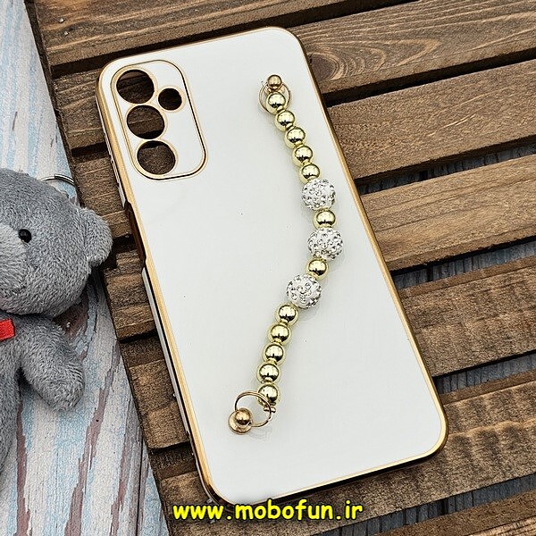 قاب گوشی Galaxy A14 4G - Galaxy A14 5G سامسونگ طرح مای کیس گلد لاین لاکچری دستبندی نگین دار مرواریدی سفید کد 549