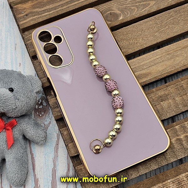 قاب گوشی Galaxy A14 4G - Galaxy A14 5G سامسونگ طرح مای کیس گلد لاین لاکچری دستبندی نگین دار مرواریدی بنفش کد 553