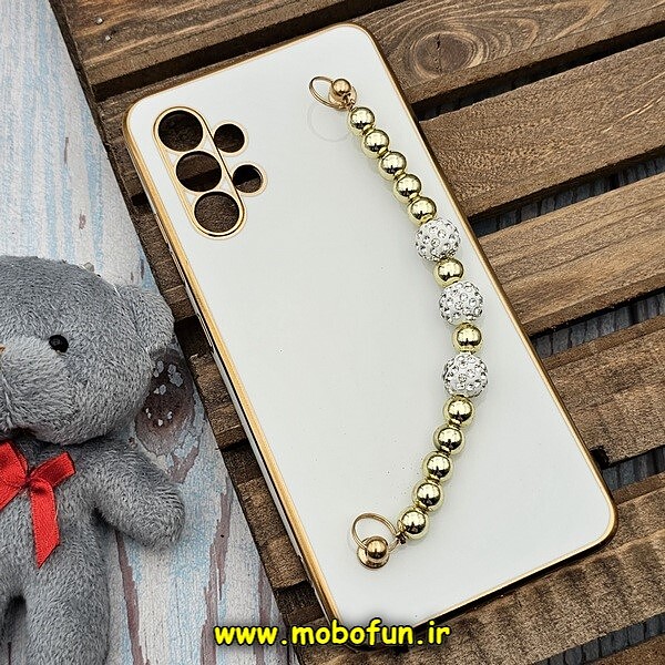 قاب گوشی Galaxy A32 4G سامسونگ طرح مای کیس گلد لاین لاکچری دستبندی نگین دار مرواریدی سفید کد 1002