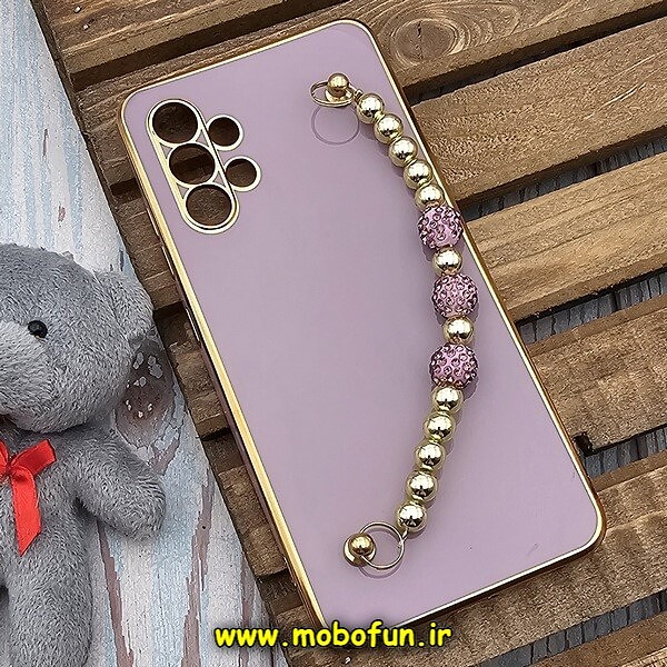 قاب گوشی Galaxy A32 4G سامسونگ طرح مای کیس گلد لاین لاکچری دستبندی نگین دار مرواریدی بنفش کد 1006