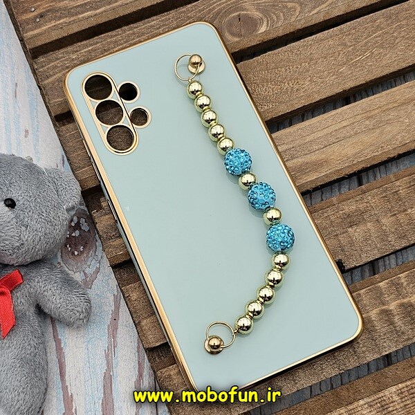 قاب گوشی Galaxy A32 4G سامسونگ طرح مای کیس گلد لاین لاکچری دستبندی نگین دار مرواریدی سبزآبی کد 1007