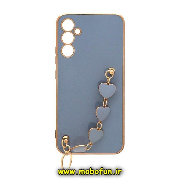 قاب گوشی Galaxy A34 5G سامسونگ طرح مای کیس گلد لاین لاکچری دستبندی زنجیری قلبی سرامیکی آویزدار محافظ لنز دار آبی فیلی کد 447