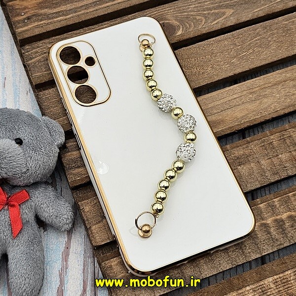 قاب گوشی Galaxy A34 5G سامسونگ طرح مای کیس گلد لاین لاکچری دستبندی نگین دار مرواریدی سفید کد 454