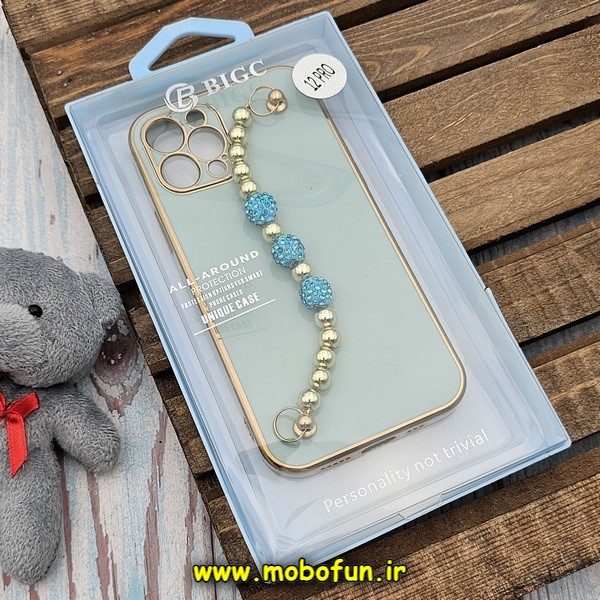 قاب گوشی iPhone 12 Pro آیفون طرح مای کیس گلد لاین لاکچری دستبندی نگین دار مرواریدی سبزآبی کد 820