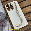 قاب گوشی iPhone 13 Pro آیفون طرح مای کیس گلد لاین لاکچری دستبندی نگین دار مرواریدی سفید کد 419