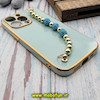 قاب گوشی iPhone 13 Pro آیفون طرح مای کیس گلد لاین لاکچری دستبندی نگین دار مرواریدی سبزآبی کد 420