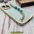 قاب گوشی iPhone 13 Pro آیفون طرح مای کیس گلد لاین لاکچری دستبندی نگین دار مرواریدی سبزآبی کد 420