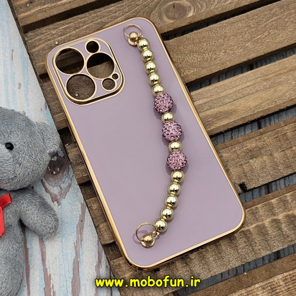 قاب گوشی iPhone 13 Pro آیفون طرح مای کیس گلد لاین لاکچری دستبندی نگین دار مرواریدی بنفش کد 421