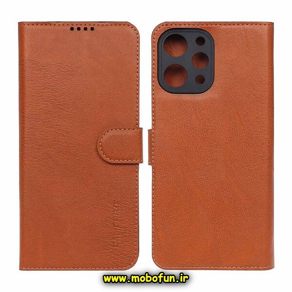 کیف گوشی Redmi 12 شیائومی مگنتی پال پرایم Pal Prime طرح چرم کتابی محافظ لنزدار عسلی کد 39