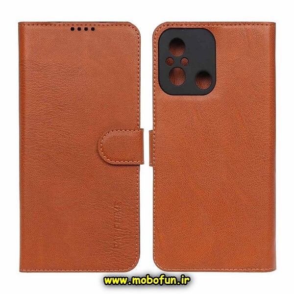 کیف گوشی Redmi 12C - Poco C55 - Redmi 11A شیائومی مگنتی پال پرایم Pal Prime طرح چرم کتابی محافظ لنزدار عسلی کد 296
