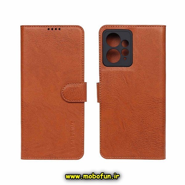 کیف گوشی Redmi Note 12 4G شیائومی مگنتی پال پرایم Pal Prime طرح چرم کتابی محافظ لنزدار عسلی کد 279