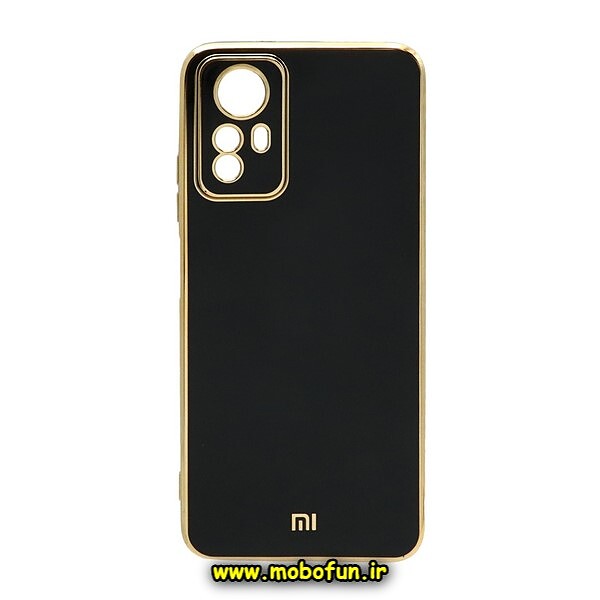 قاب گوشی Xiaomi 12 Lite شیائومی طرح ژله ای مای کیس گلد لاین دور طلایی محافظ لنز دار مشکی کد 102