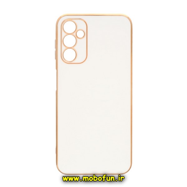 قاب گوشی Galaxy A14 4G - Galaxy A14 5G سامسونگ طرح ژله ای مای کیس گلد لاین دور طلایی محافظ لنز دار سفید کد 565