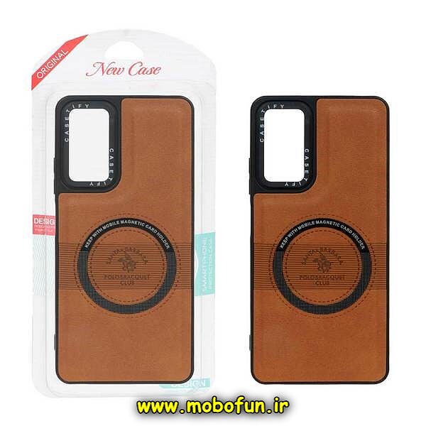 قاب گوشی Galaxy A14 4G - Galaxy A14 5G سامسونگ چرمی پولو طرح مگ سیفی اورجینال CASETIFY عسلی کد 568