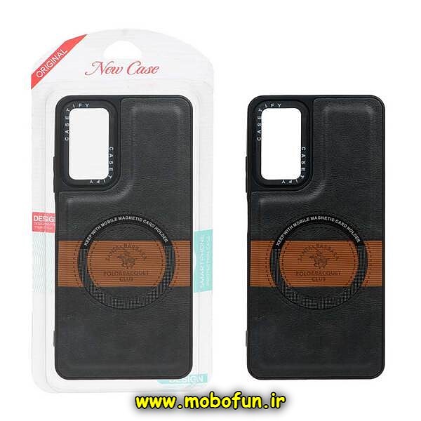 قاب گوشی Galaxy A14 4G - Galaxy A14 5G سامسونگ چرمی پولو طرح مگ سیفی اورجینال CASETIFY مشکی کد 570