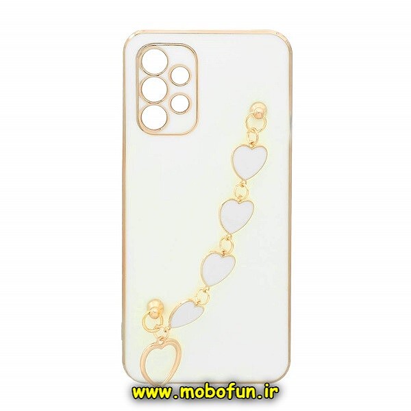 قاب گوشی Galaxy A33 5G سامسونگ طرح مای کیس گلد لاین لاکچری دستبندی زنجیری قلبی آویزدار محافظ لنز دار سفید کد 573