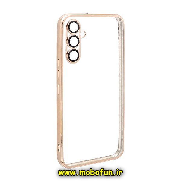قاب گوشی Galaxy A34 5G سامسونگ طرح الکتروپلیتینگ ژله ای شفاف اورجینال یونیک کیس Unique Case محافظ لنز دار طلایی کد 469