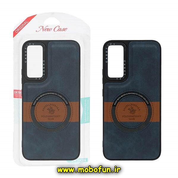 قاب گوشی Galaxy A34 5G سامسونگ چرمی پولو طرح مگ سیفی اورجینال CASETIFY سرمه ای کد 474