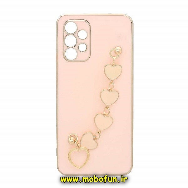 قاب گوشی Galaxy A52 4G - Galaxy A52 5G - Galaxy A52S سامسونگ طرح مای کیس گلد لاین لاکچری دستبندی زنجیری قلبی آویزدار محافظ لنز دار گلبهی کد 1213