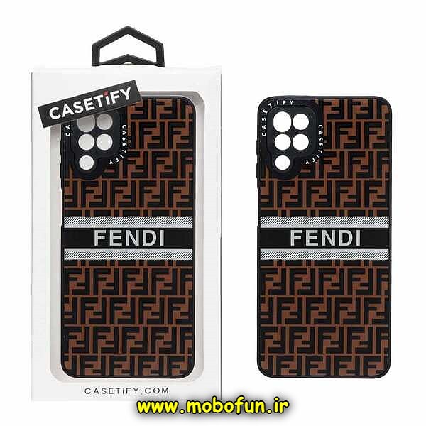 قاب گوشی Galaxy A12 - Galaxy M12 سامسونگ پشت گلس آینه ای CASETIFY طرح لاکچری فندی FENDI محافظ لنزدار مشکی کد 1408