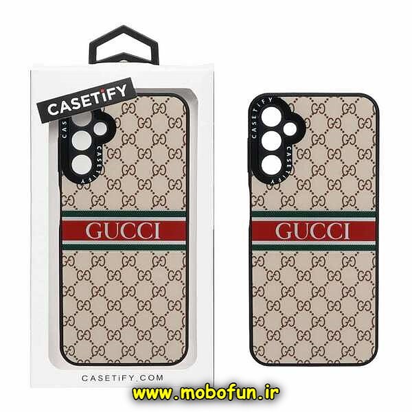قاب گوشی Galaxy A14 4G - Galaxy A14 5G سامسونگ پشت گلس آینه ای CASETIFY طرح لاکچری گوچی GUCCI محافظ لنزدار مشکی کد 583