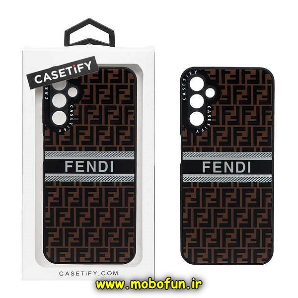 قاب گوشی Galaxy A14 4G - Galaxy A14 5G سامسونگ پشت گلس آینه ای CASETIFY طرح لاکچری فندی FENDI محافظ لنزدار مشکی کد 584