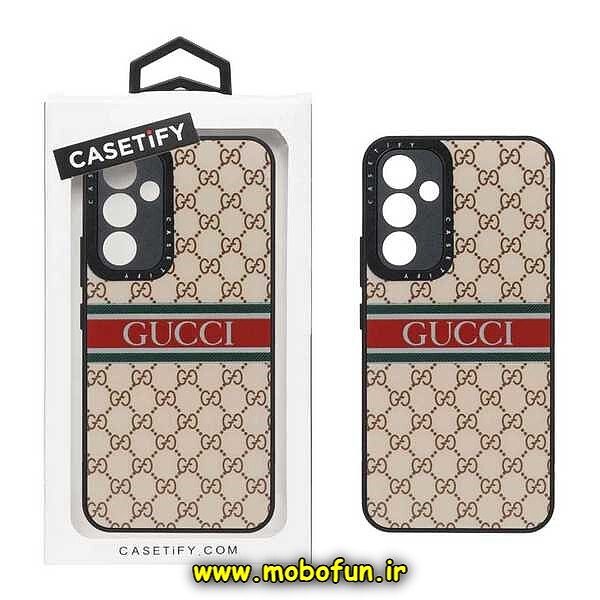 قاب گوشی Galaxy A34 5G سامسونگ پشت گلس آینه ای CASETIFY طرح لاکچری گوچی GUCCI محافظ لنزدار مشکی کد 478