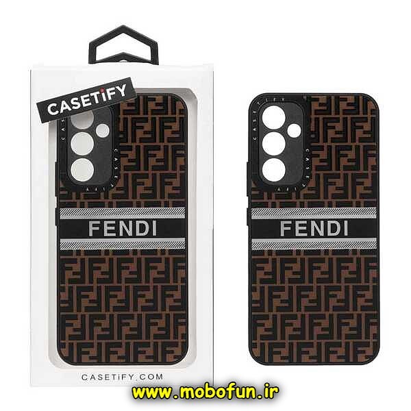 قاب گوشی Galaxy A34 5G سامسونگ پشت گلس آینه ای CASETIFY طرح لاکچری فندی FENDI محافظ لنزدار مشکی کد 479