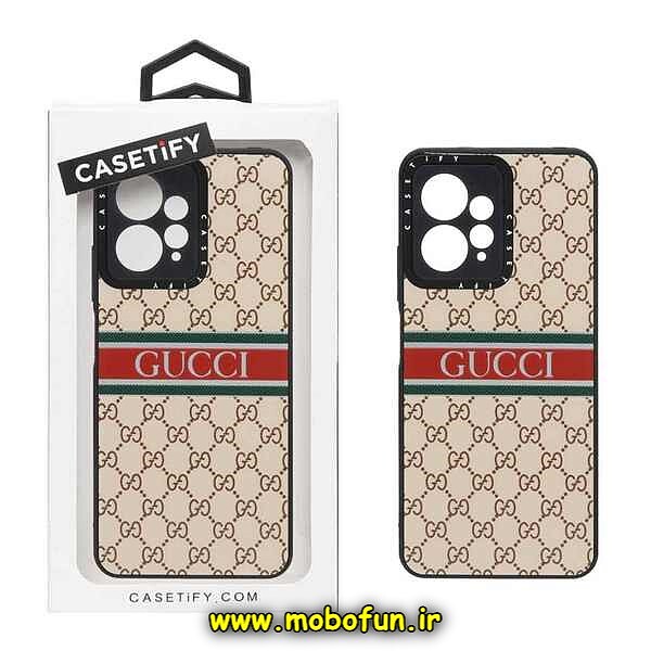 قاب گوشی Redmi Note 12 4G شیائومی پشت گلس آینه ای اورجینال CASETIFY طرح لاکچری گوچی GUCCI محافظ لنزدار مشکی کد 288