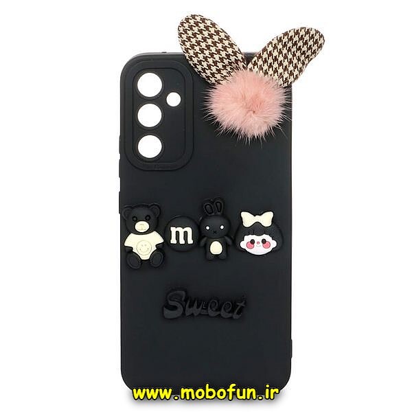 قاب گوشی Galaxy A34 5G سامسونگ طرح سیلیکونی ژله ای سه بعدی برجسته عروسکی محافظ لنز دار پام پام مشکی کد 482
