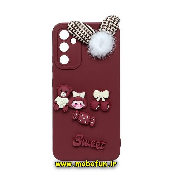 قاب گوشی Galaxy A34 5G سامسونگ طرح سیلیکونی ژله ای سه بعدی برجسته عروسکی محافظ لنز دار پام پام زرشکی کد 488
