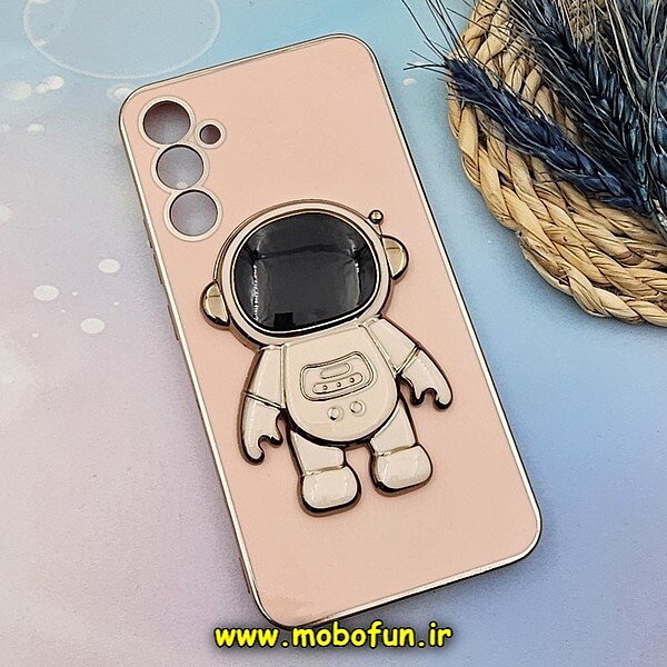 قاب گوشی Galaxy A34 5G سامسونگ طرح ژله ای فضانورد مای کیس گلد لاین دور طلایی محافظ لنز دار گلبهی کد 493