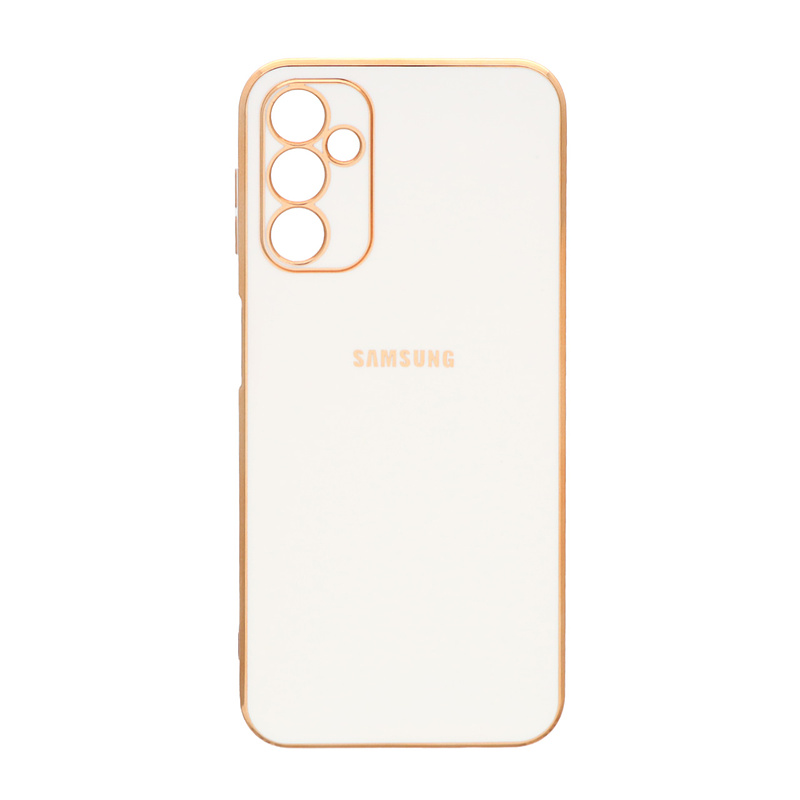 قاب گوشی Galaxy A34 5G سامسونگ طرح ژله ای مای کیس گلد لاین دور طلایی محافظ لنز دار سفید کد 495
