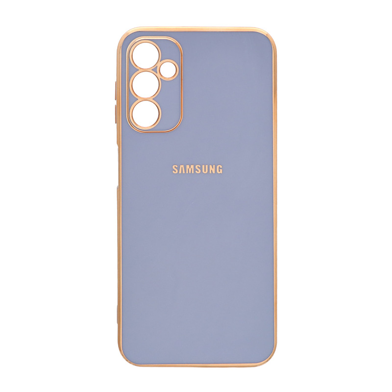 قاب گوشی Galaxy A34 5G سامسونگ طرح ژله ای مای کیس گلد لاین دور طلایی محافظ لنز دار آبی فیلی کد 496