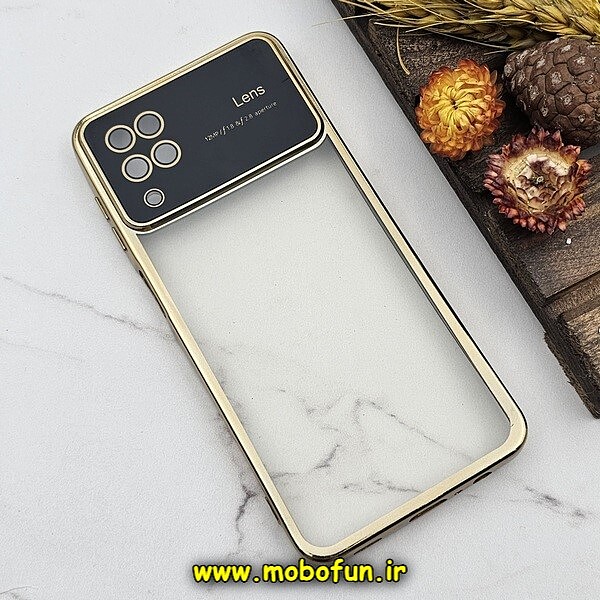قاب گوشی Galaxy A12 - Galaxy M12 سامسونگ طرح الکتروپلیتینگ ژله ای شفاف اورجینال Camera Lens محافظ لنز دار طلایی کد 1413