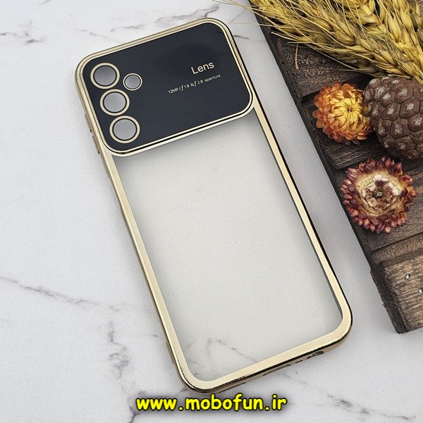قاب گوشی Galaxy A14 4G - Galaxy A14 5G سامسونگ طرح الکتروپلیتینگ ژله ای شفاف اورجینال Camera Lens محافظ لنز دار طلایی کد 591