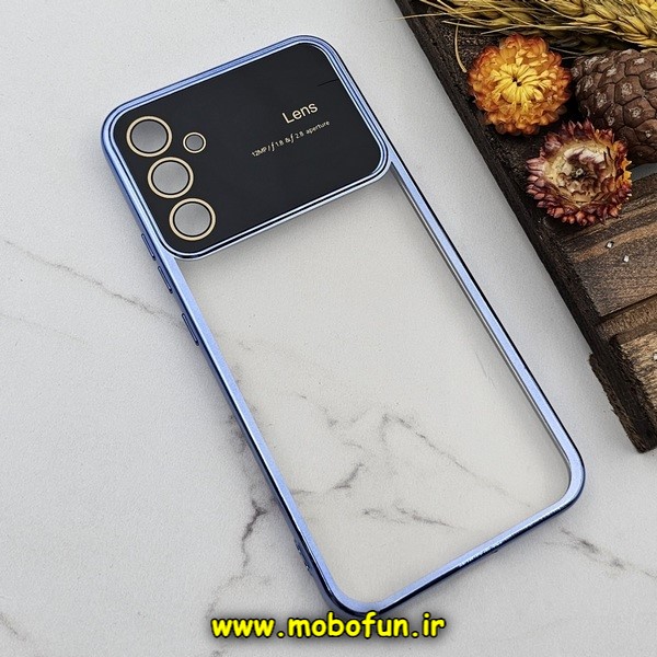 قاب گوشی Galaxy A24 4G سامسونگ طرح الکتروپلیتینگ ژله ای شفاف اورجینال Camera Lens محافظ لنز دار آبی کد 324